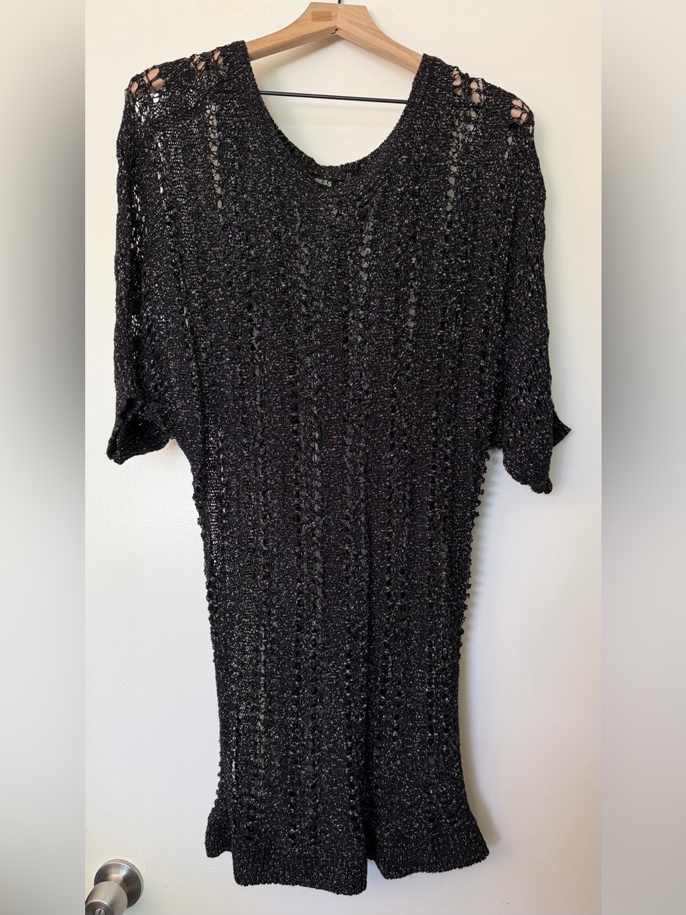 Express Black and Metallic Express Open Knit Tunic Top Size M